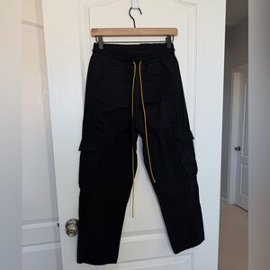 MNML Black Cargo Pants with Yellow Drawstring